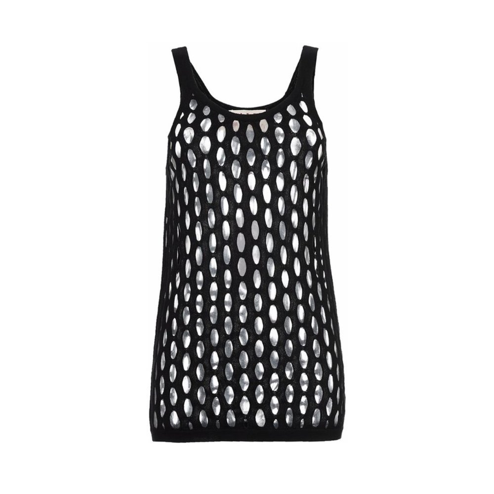 Marni black large mesh cutout high neck knit tank
